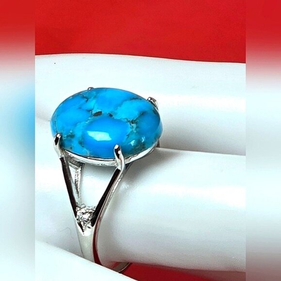 925 Sterling Silver Ring SZ 9 with Natural 12x15mm Turquoise Gemstone. - Picture 2 of 6